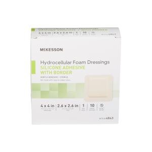 McKesson Foam Dressing 4 X 4 Inch With Border Film Backing Silicone Gel 4843