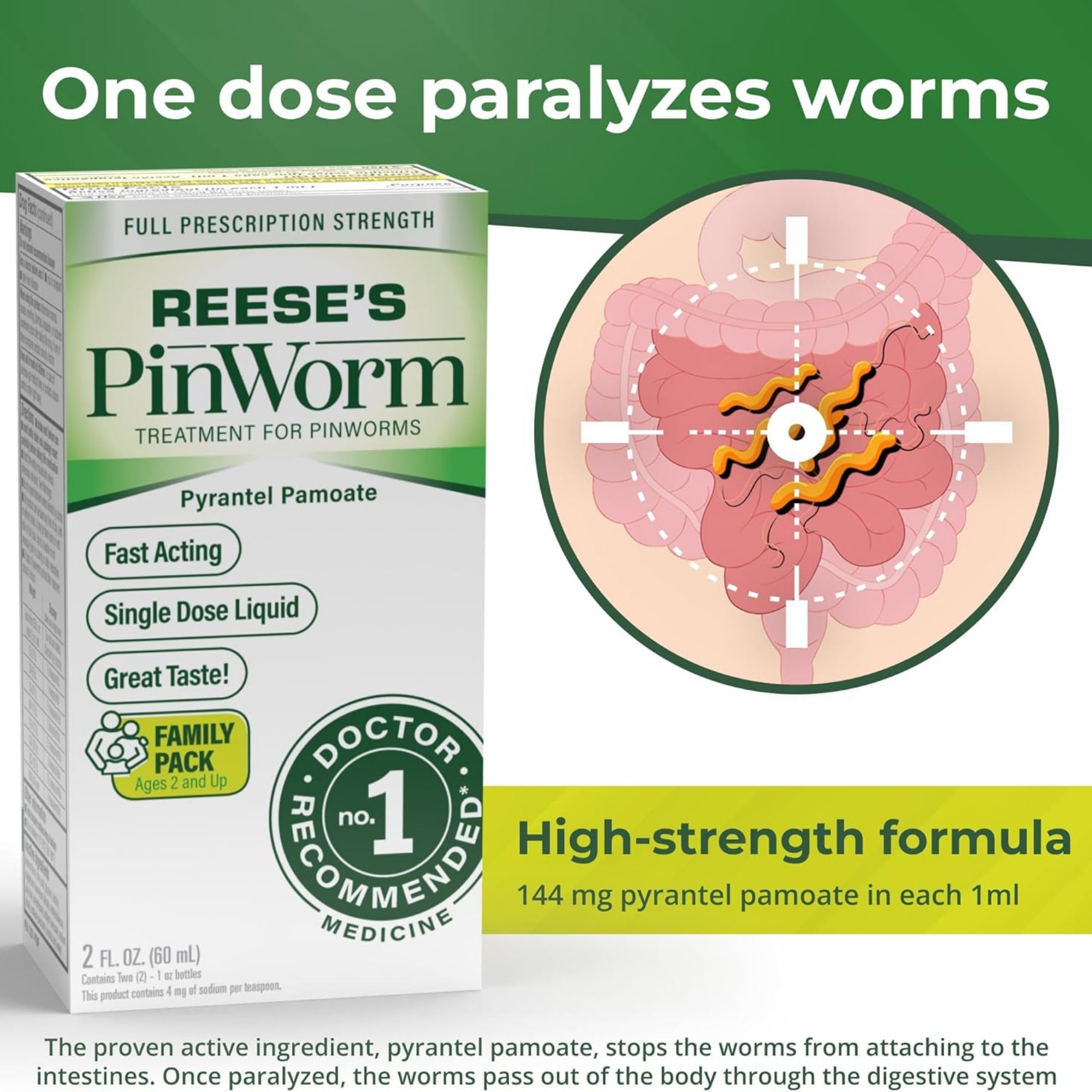 Reese's Pinworm Medicine Liquid For Entire Family Full Prescription Strength 2 Oz