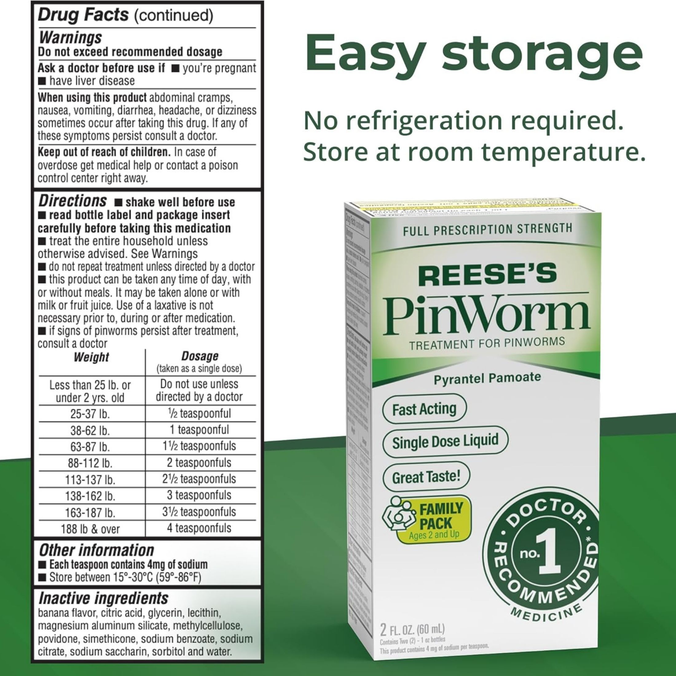 Reese's Pinworm Medicine Liquid For Entire Family Full Prescription Strength 2 Oz