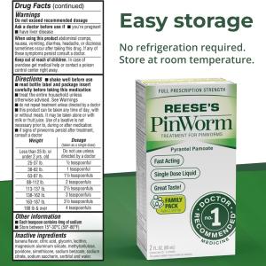 Reese's Pinworm Medicine Liquid For Entire Family Full Prescription Strength 2 Oz
