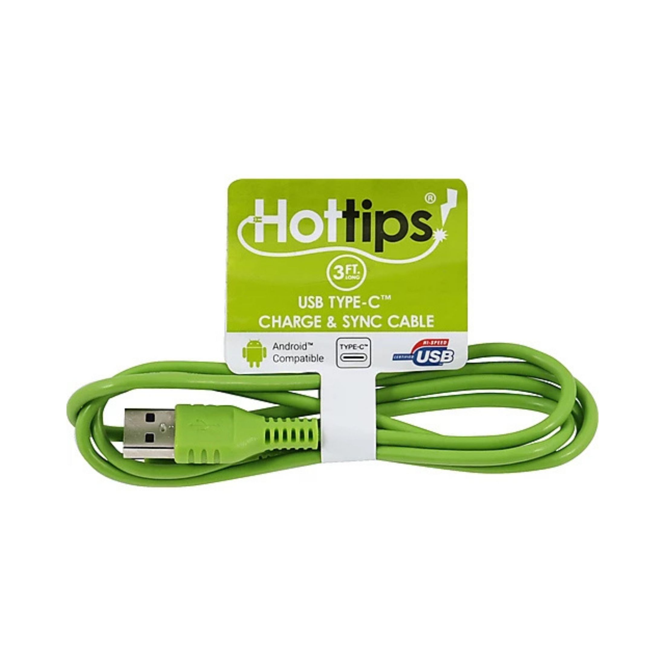 Hottips Charge & Sync Cable, Usb Type C, 3 Ft. Long, White