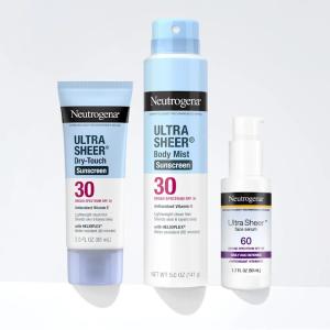 Neutrogena Ultra Sheer Body Mist Sunscreen Spray, Broad Spectrum SPF 30, Lightweight Spray Sunscreen, Non-Greasy & Water Resistant, Oil-Free & Non-Comedogenic U