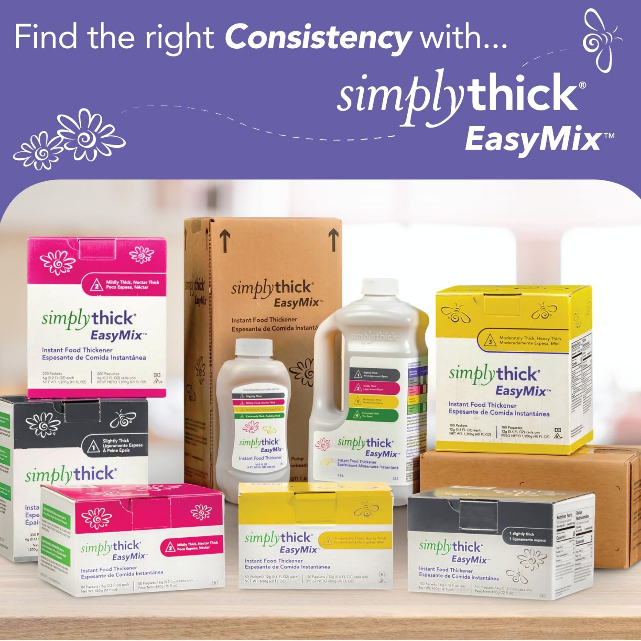 Simply Thick EasyMix Honey Consistency (L3) Food Thickener, 12g Individual Serving