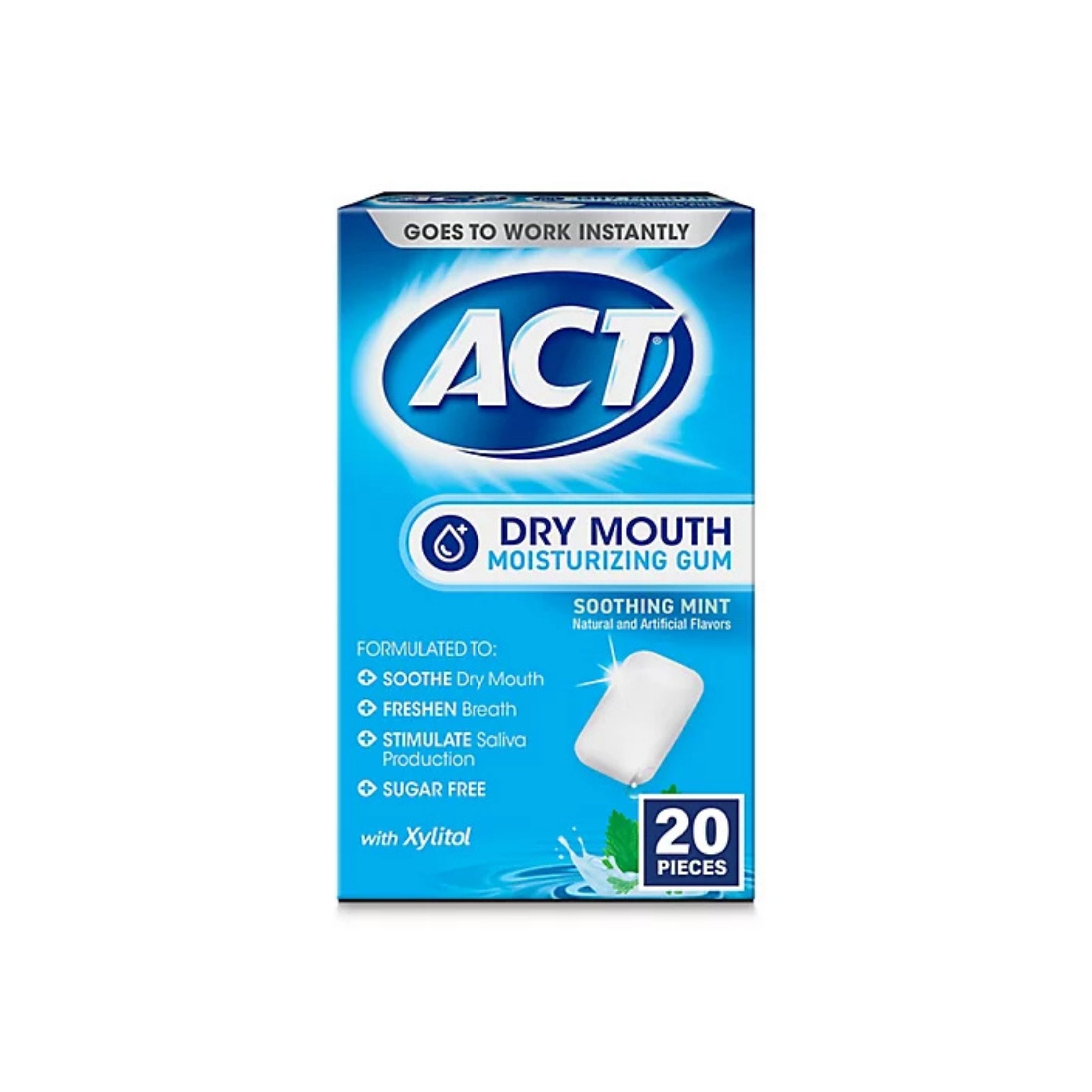 Act Dry Mouth Moisturizing Gum, Soothing Mint, Sugar Free, 20pcs
