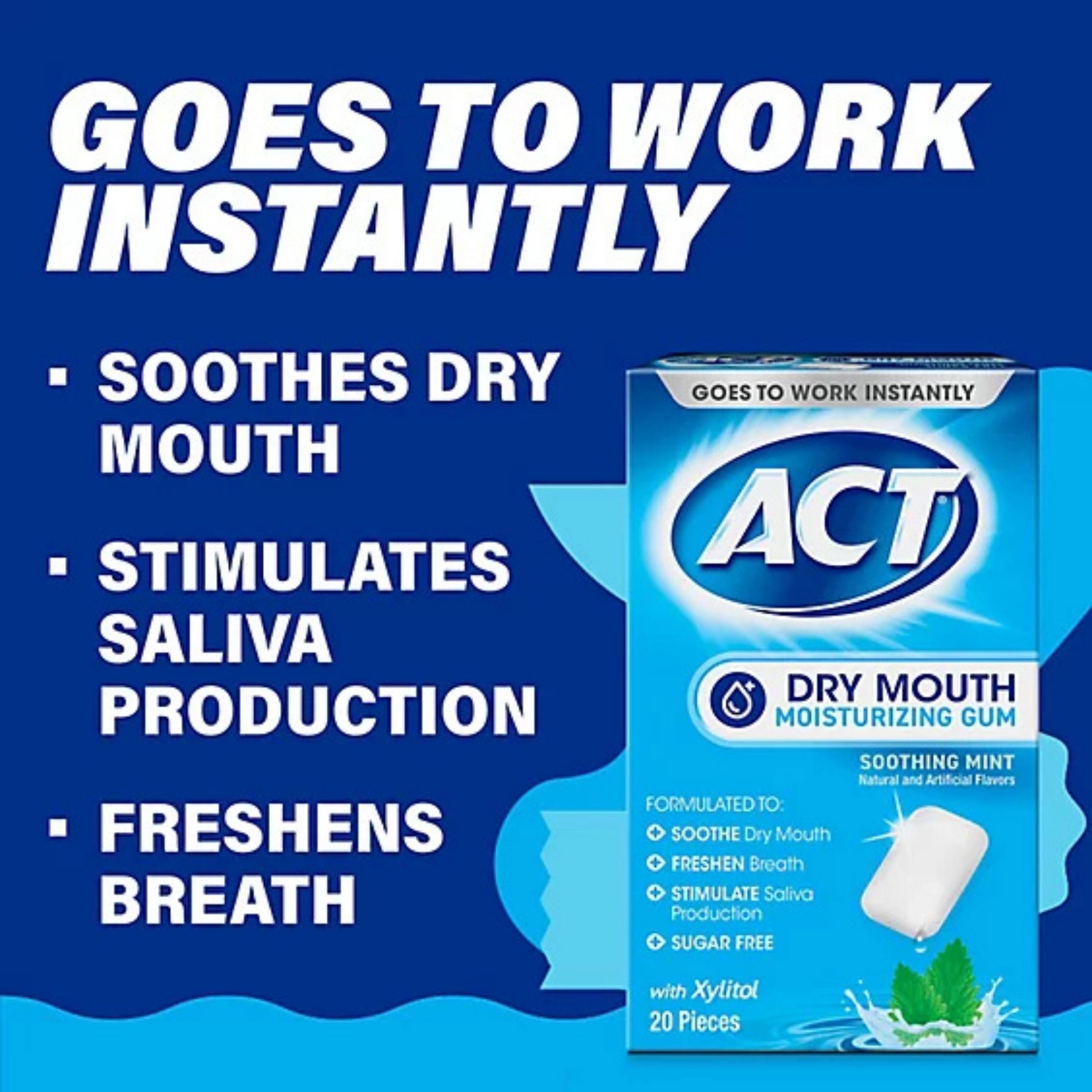 Act Dry Mouth Moisturizing Gum, Soothing Mint, Sugar Free, 20pcs