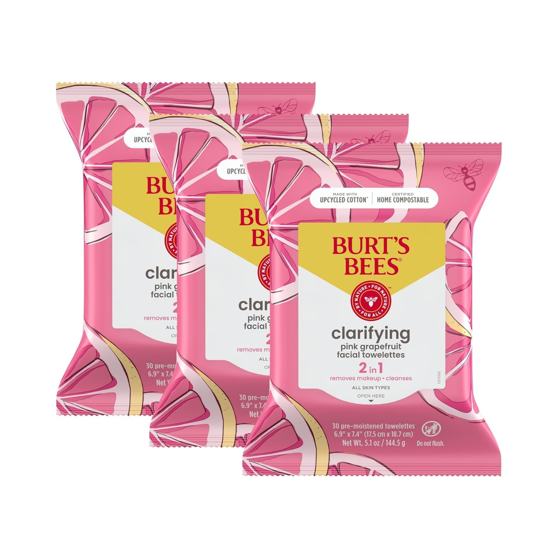 Burt's Bees Clarifying Facial Towelettes For All Skin Types Pink Grapefruit