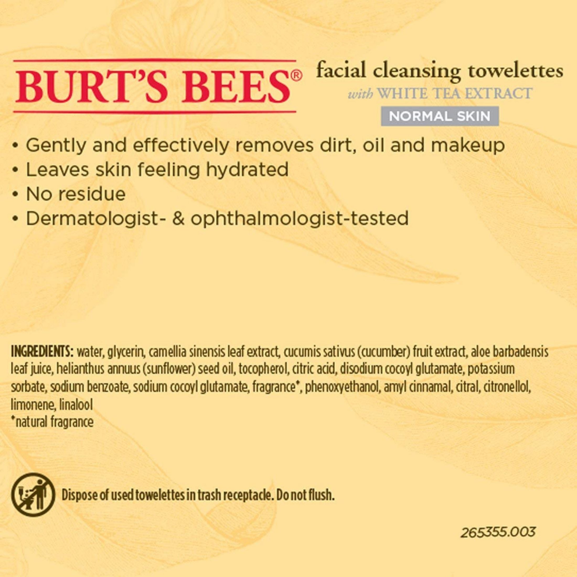 Burt's Bees Purifying Facial Cleanser Towelettes White Tea Extract
