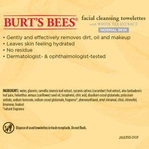 Burt's Bees Purifying Facial Cleanser Towelettes White Tea Extract