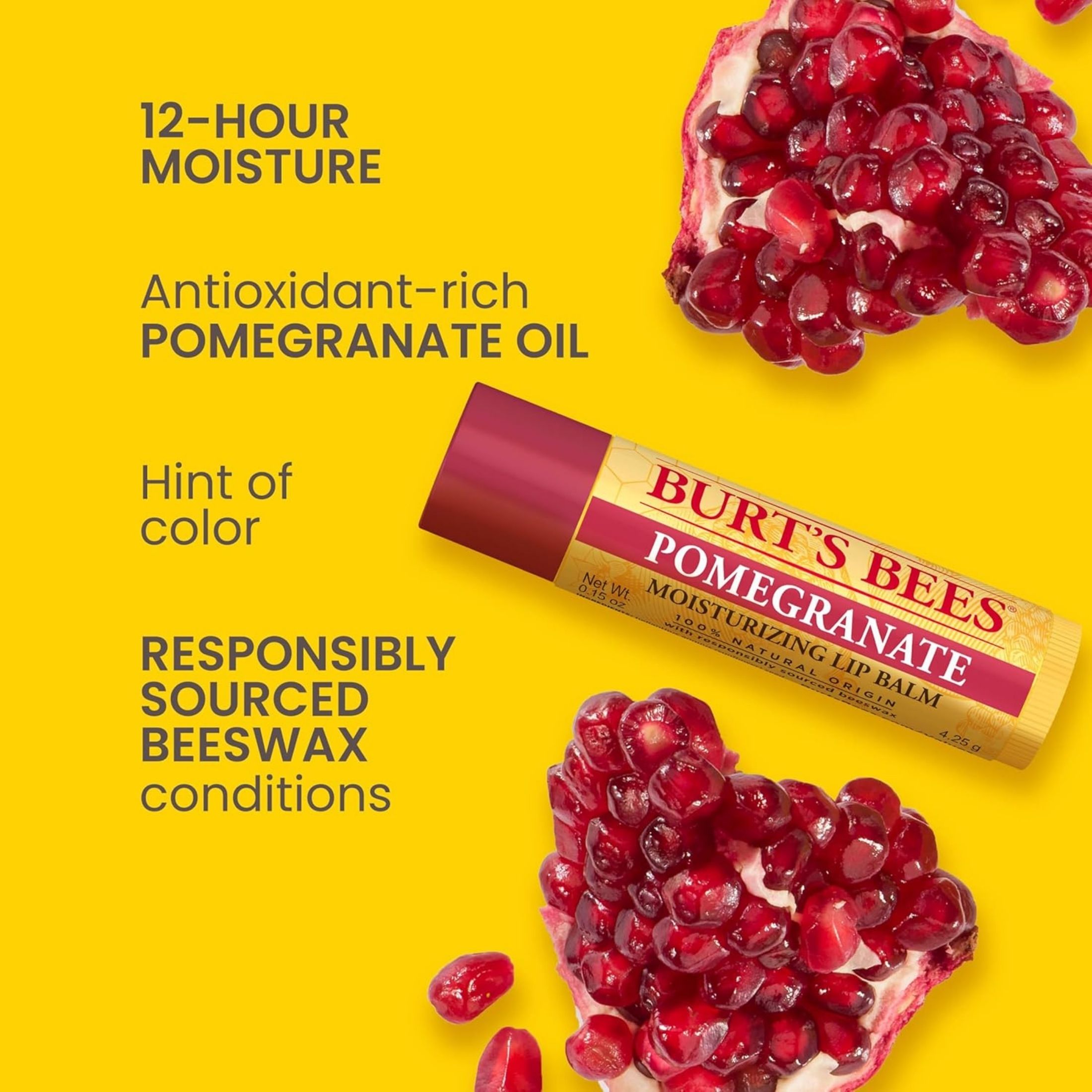 Burt's Bees 100% Natural Moisturizing Lip Balm, Pomegranate, 1 Tube In Blister Box
