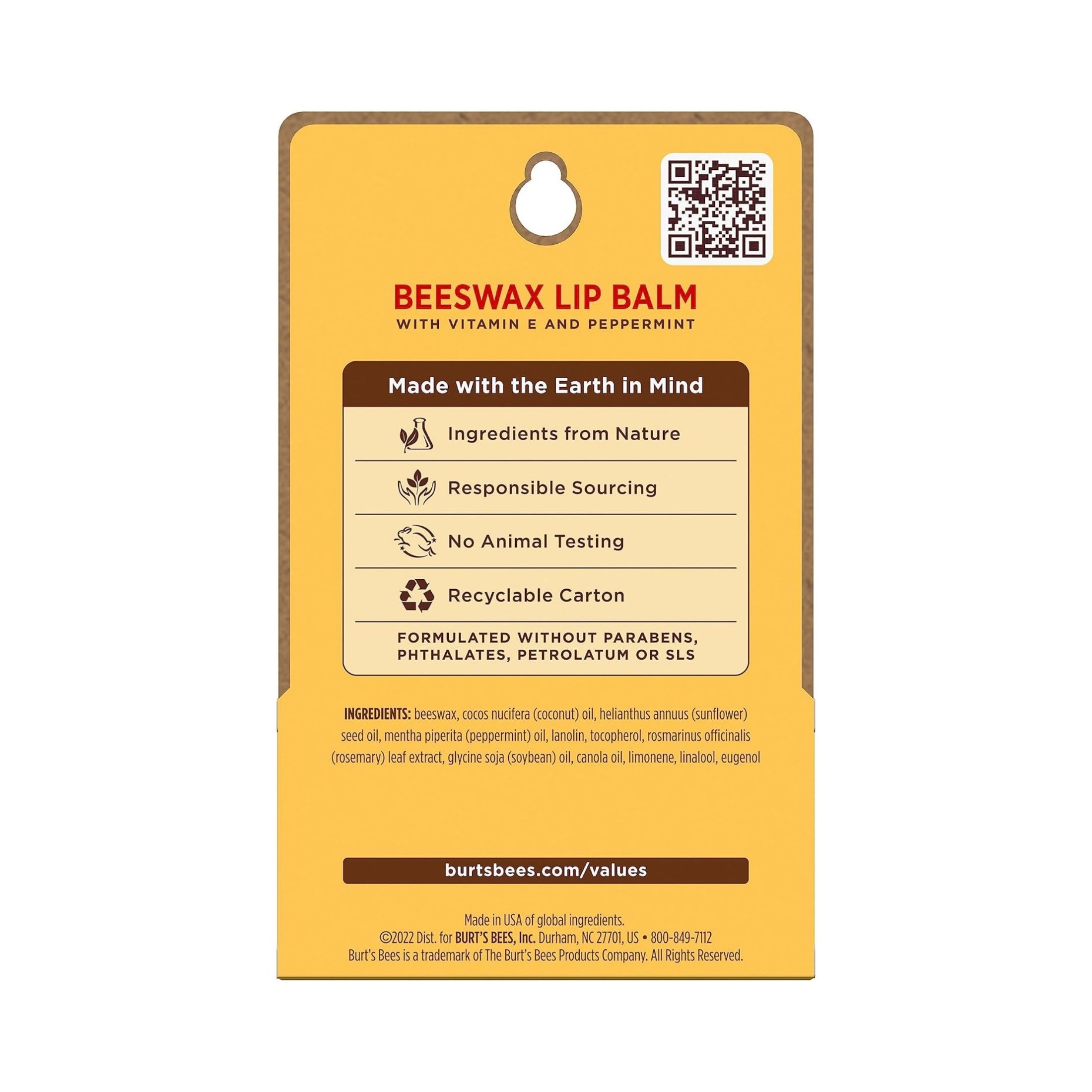 Burt's Bees 100% Natural Origin Moisturizing Lip Balm, Original Beeswax, 0.15 Ounce Tube