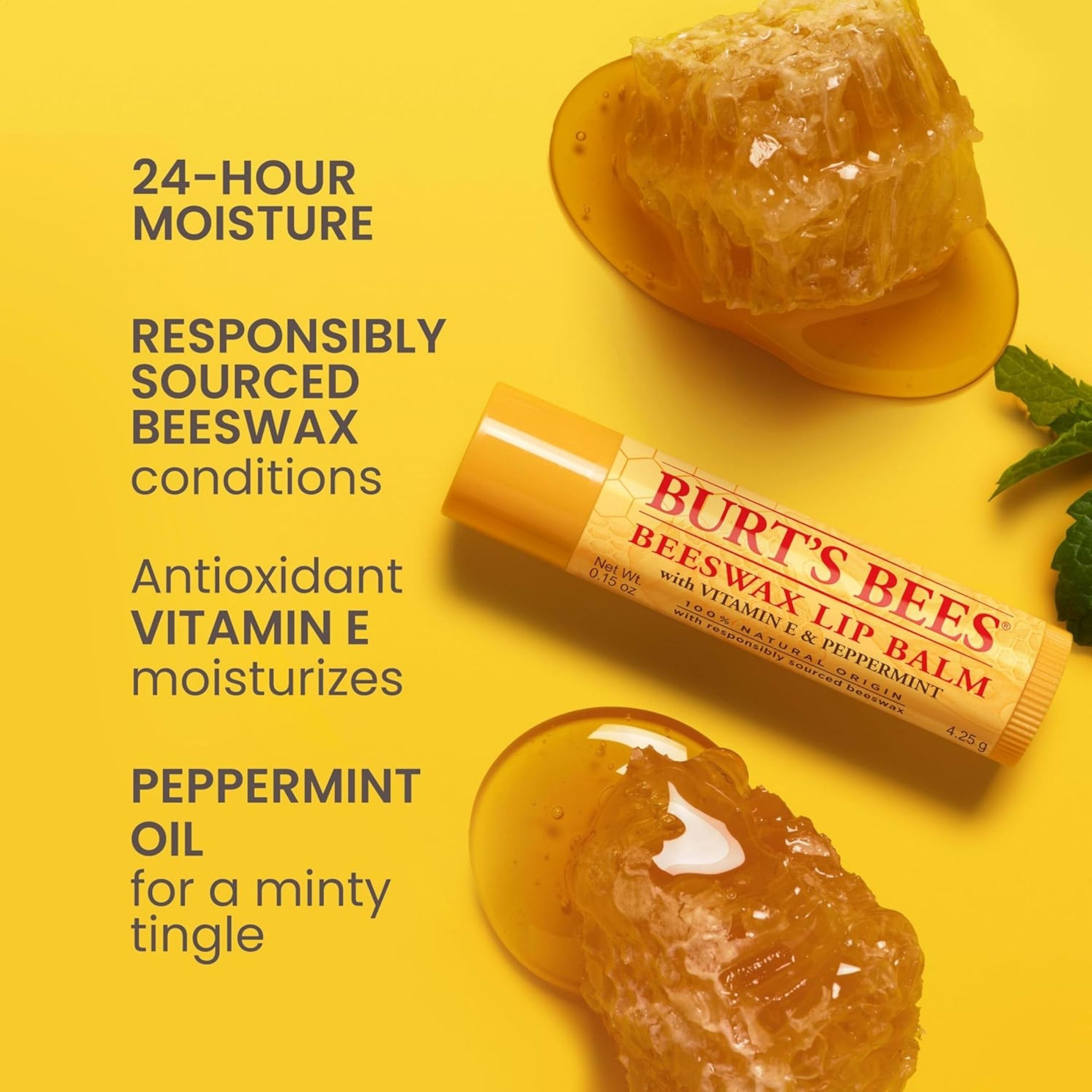 Burt's Bees 100% Natural Origin Moisturizing Lip Balm, Original Beeswax, 0.15 Ounce Tube