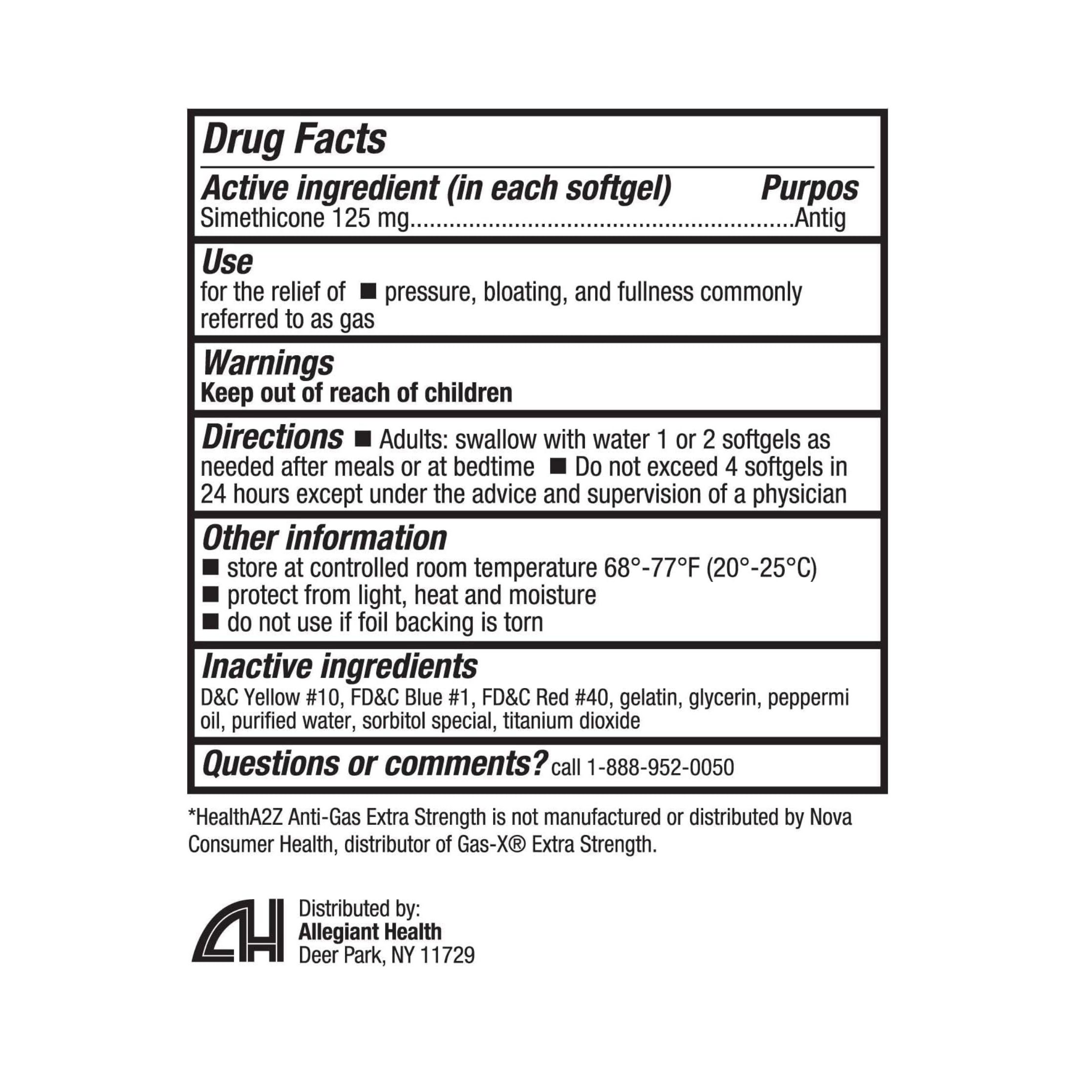 HealthA2Z A2 Softgels 125 Mg Extra Strength Anti Gas