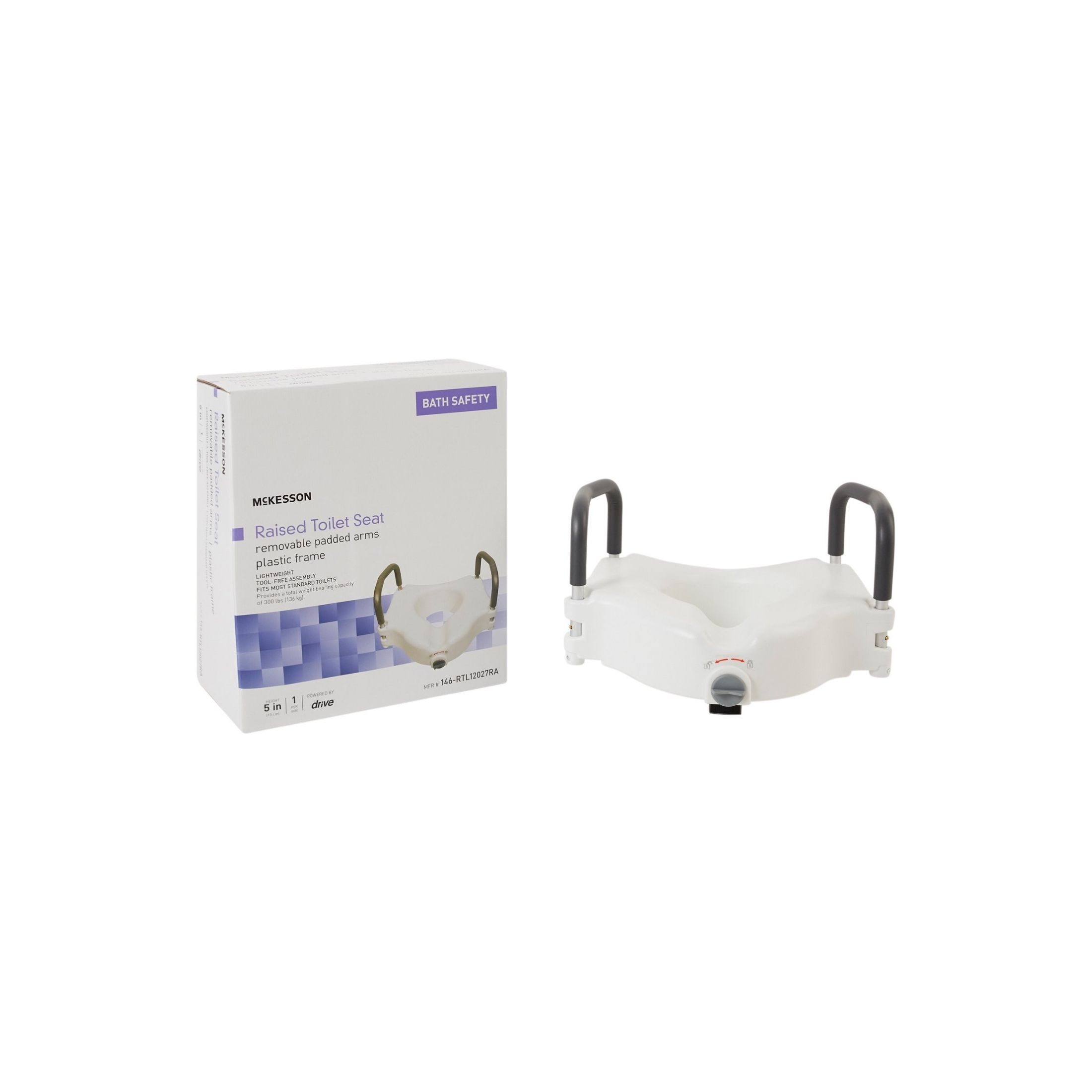 McKesson Raised Toilet Seat, Removable Arms, 5" Height