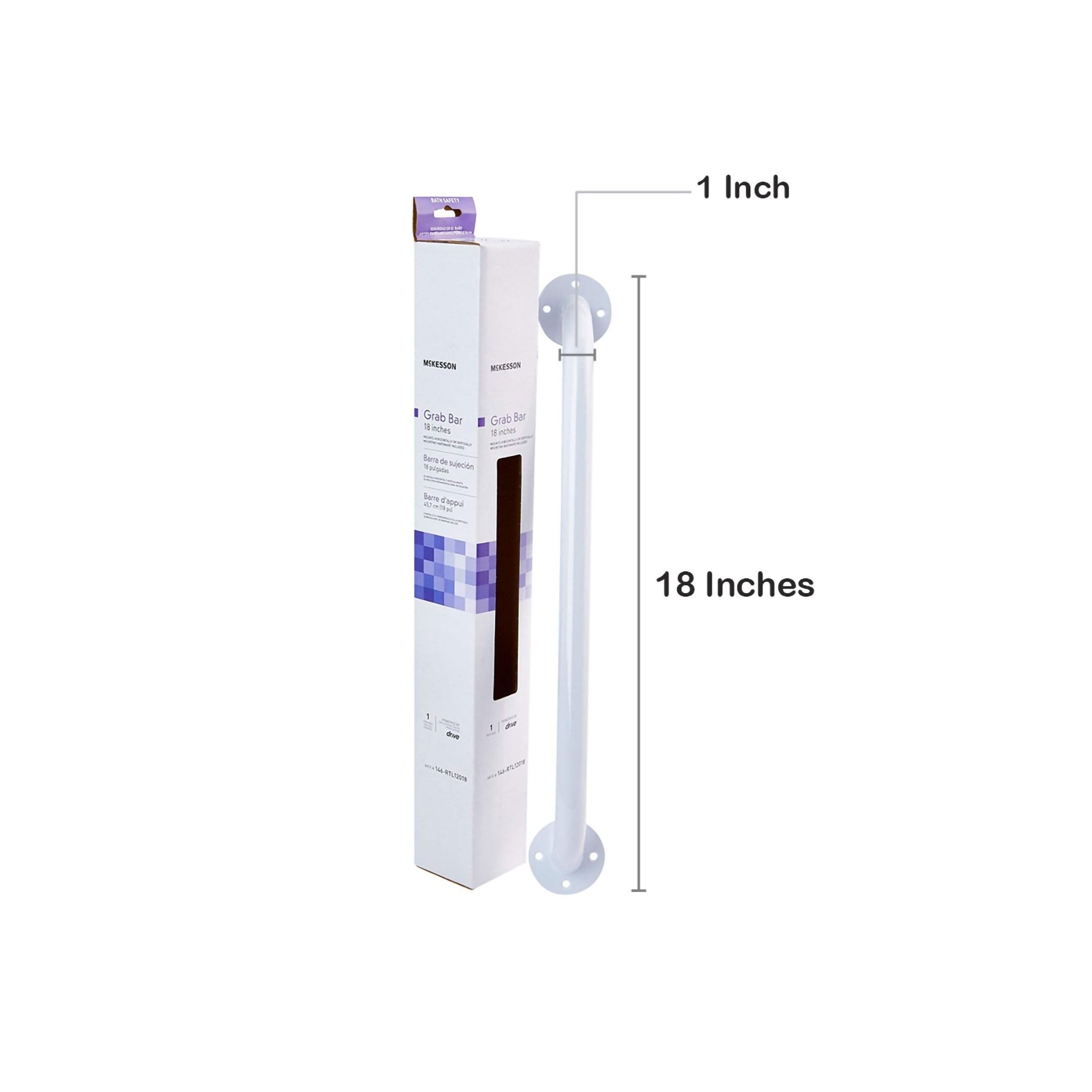 McKesson Wall Grab Bar, White Steel, 18-Inch Length