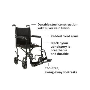 McKesson Lightweight Transport Wheelchair Steel 19" W 250 Lbs. Weight Capacity