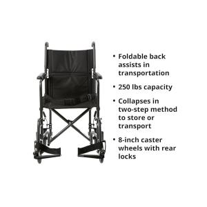 McKesson Lightweight Transport Wheelchair Steel 19" W 250 Lbs. Weight Capacity