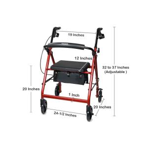McKesson Drive 4 Wheel Rollator 32 To 37 Inch Red Folding Aluminum 32 To 37 Inch