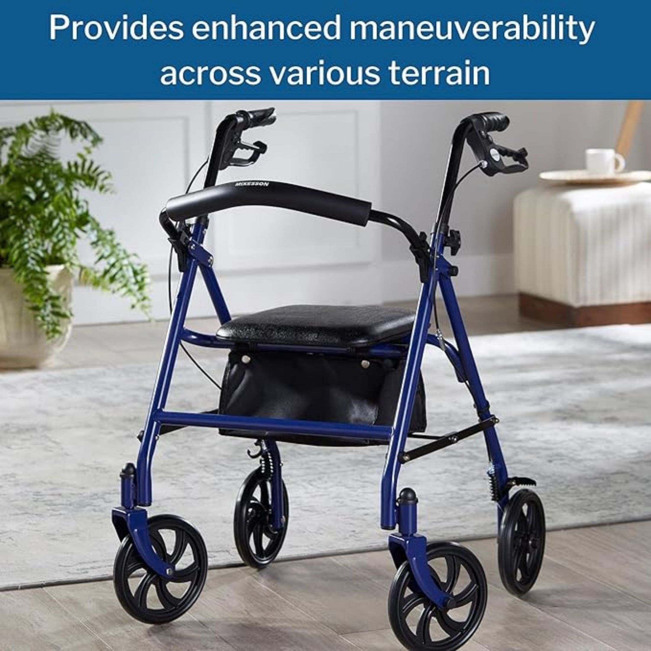 McKesson 4 Wheel Rollator Blue Folding Steel Frame, Count Of 1