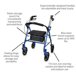McKesson 4 Wheel Rollator Blue Folding Steel Frame, Count Of 1