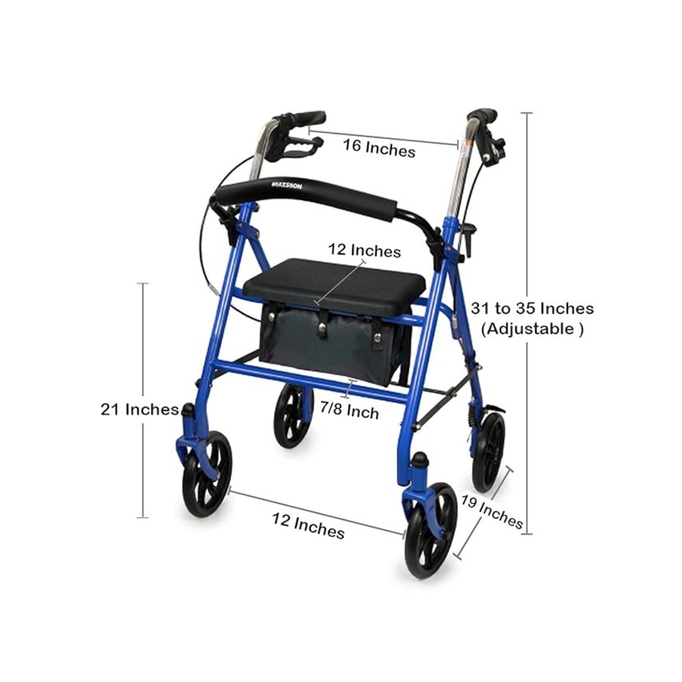 McKesson 4 Wheel Rollator Blue Folding Steel Frame, Count Of 1
