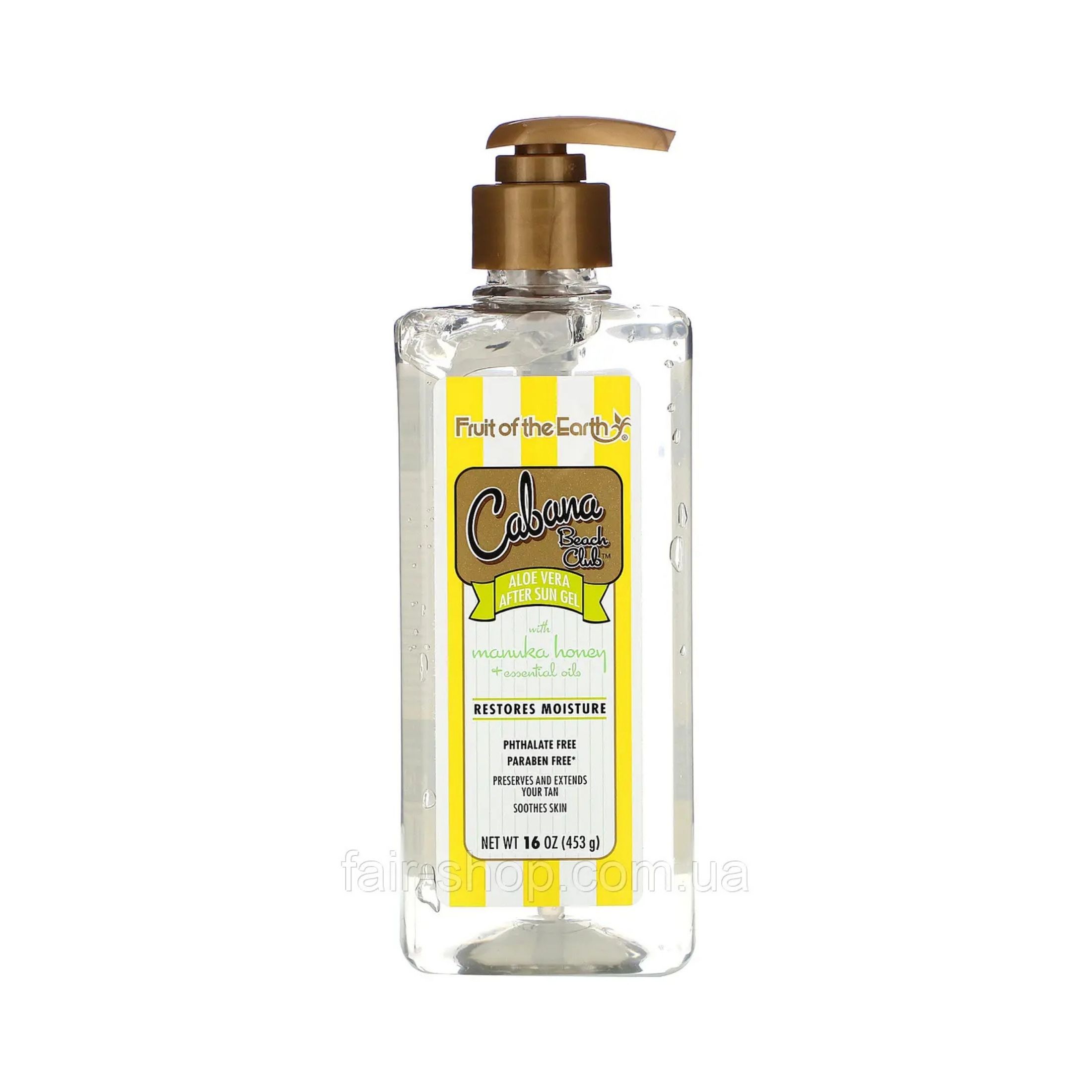 Fruit Of The Earth Cabana Beach Club Aloe Vera After Sun Gel With Manuka Honey & Essential Oils - 16 Oz