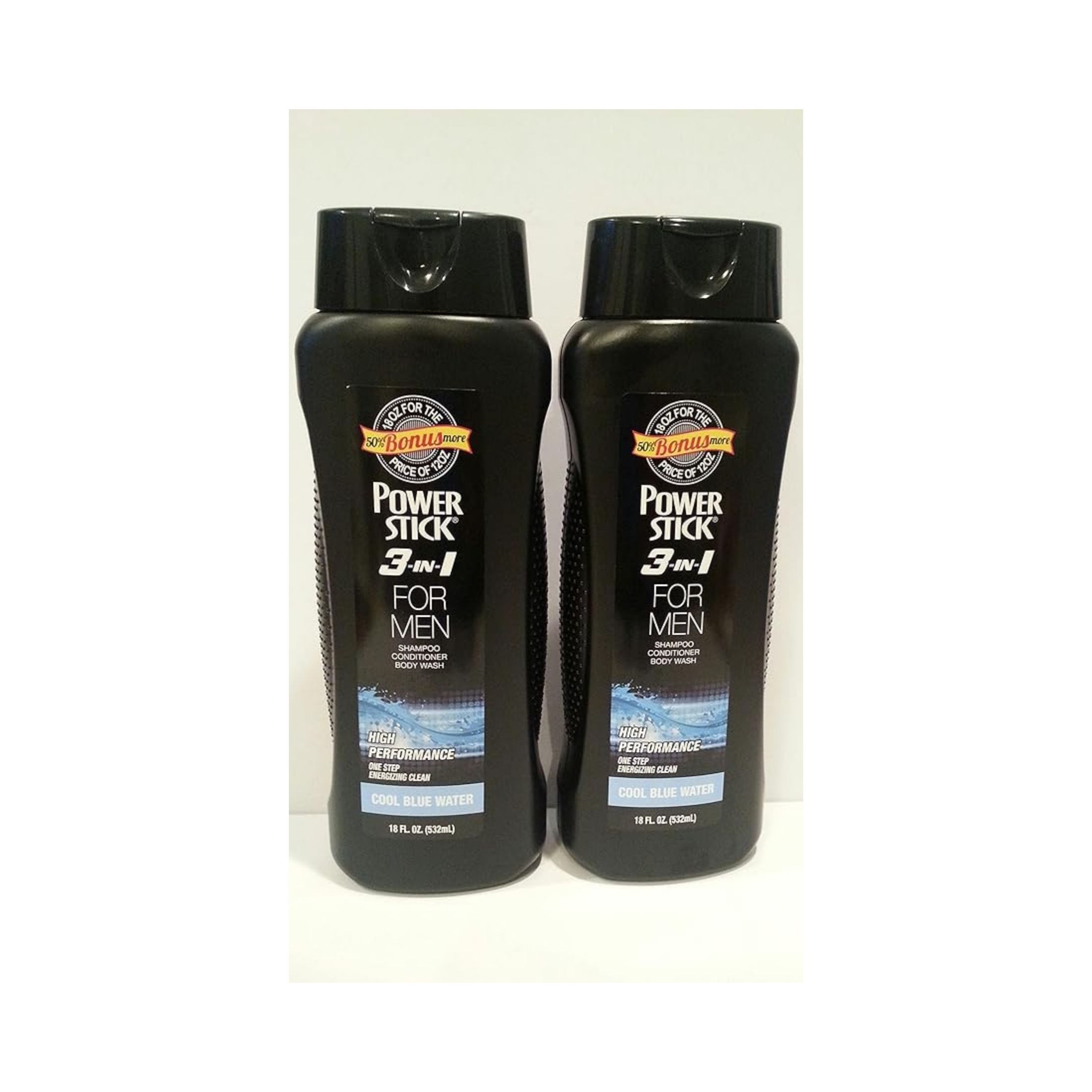 Power Stick 12-18oz Men Cool Blue Water Body Wash 3in1
