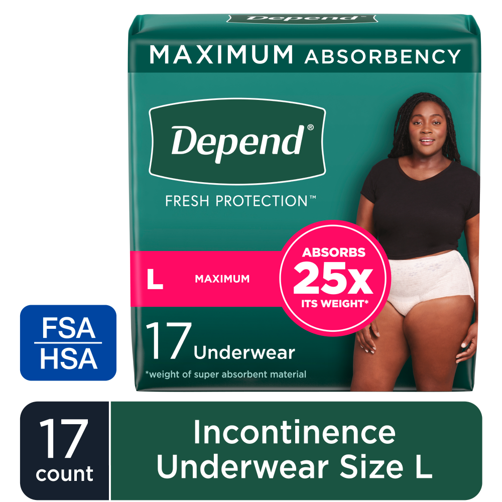 Depend Fit Flex Adult Incontinence Underwear For Women, Disposable, Maximum Absorbency, Large, Blush
