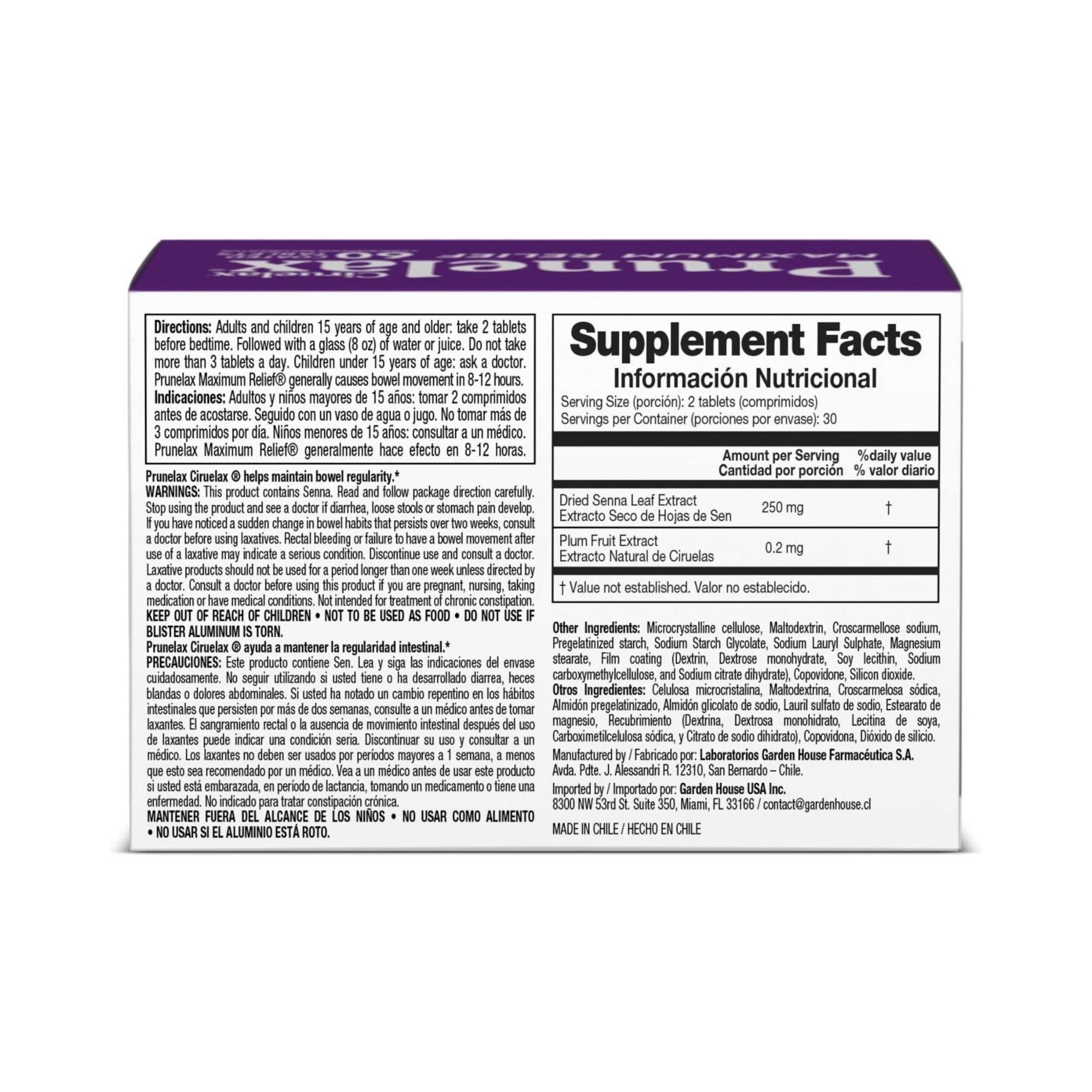 Prunelax Ciruelax Maximum Relief Dietary Supplement Coated Tablets