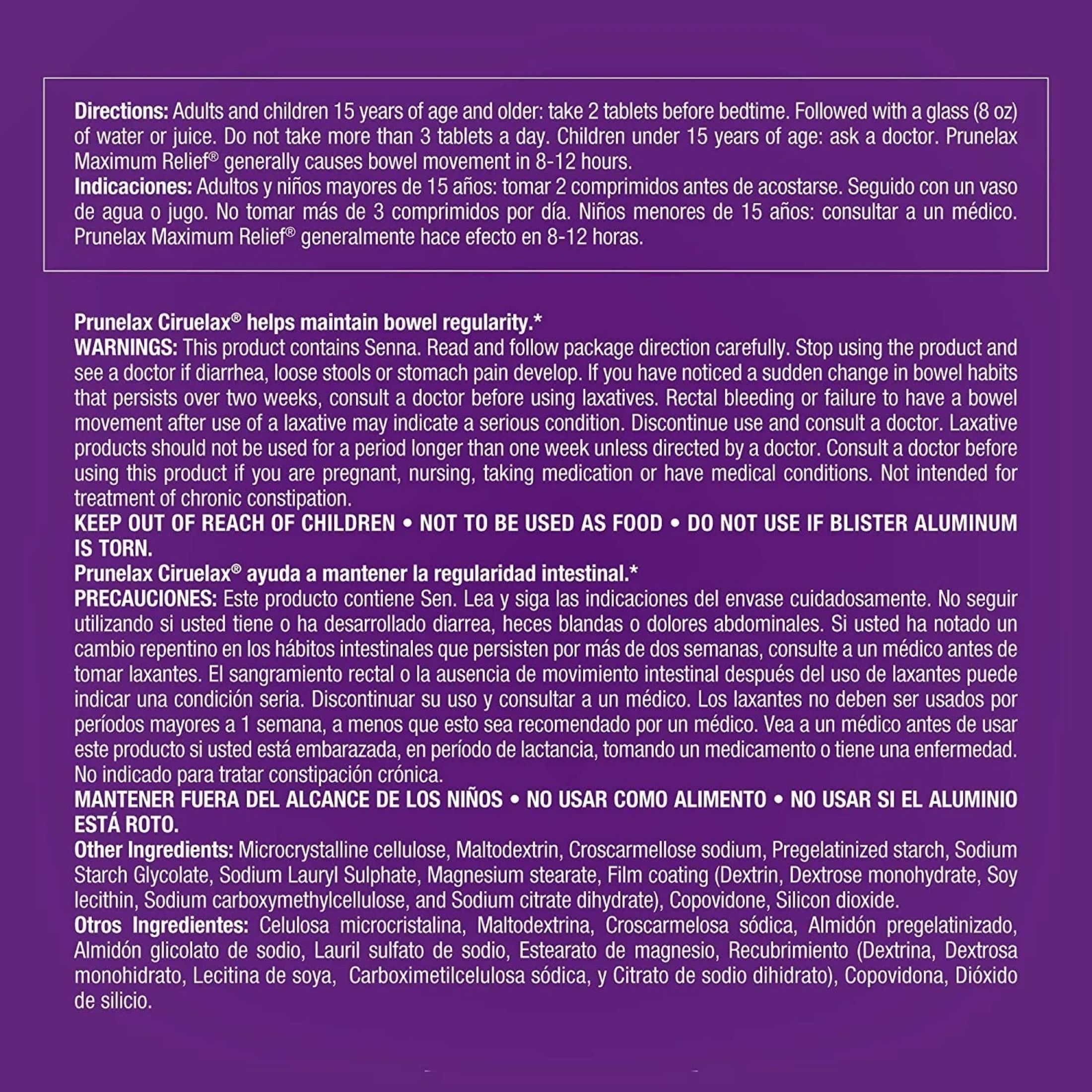 Prunelax Ciruelax Maximum Relief Dietary Supplement Coated Tablets