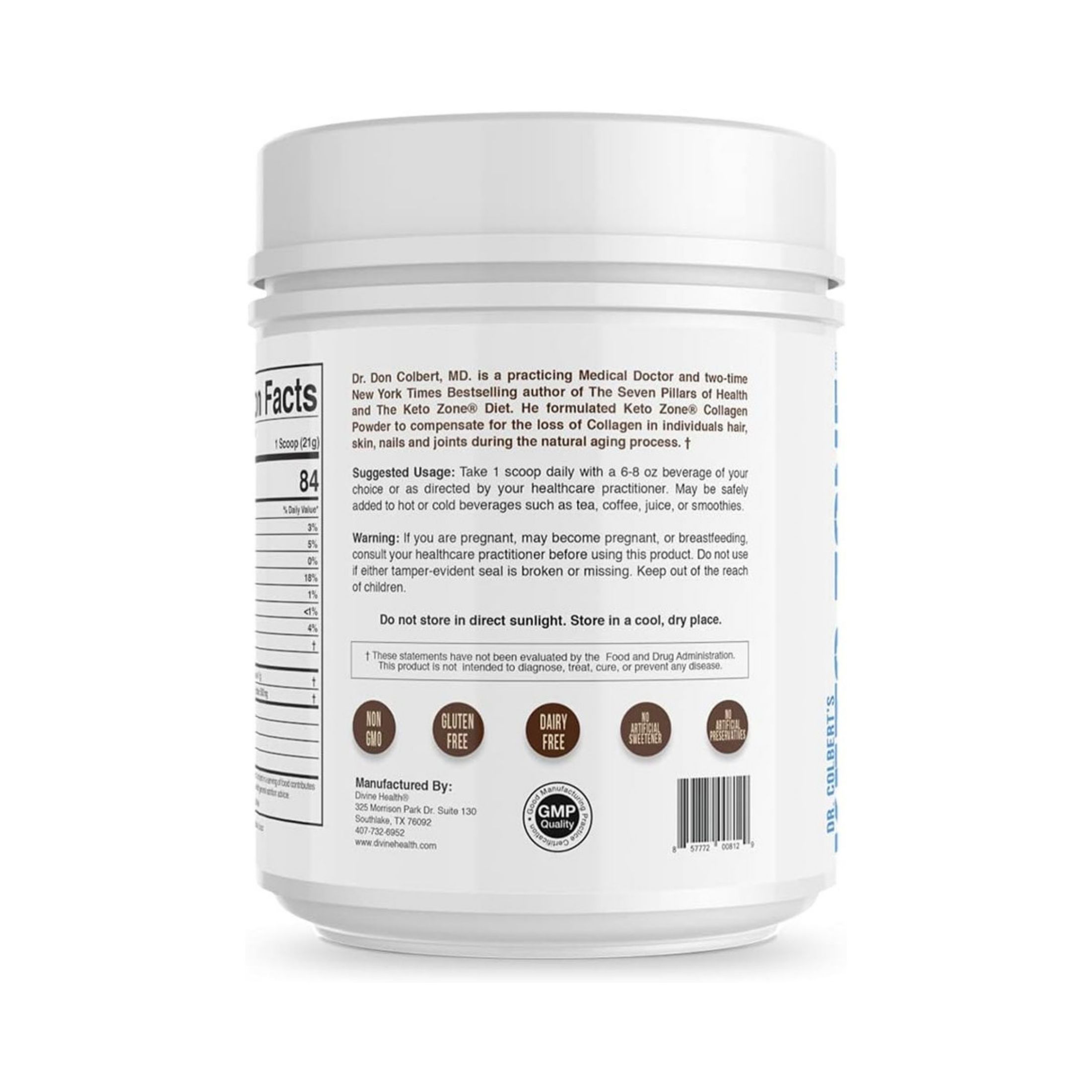 Divine Health Keto Zone Dark Chocolate Hydrolyzed Collagen Protein Powder