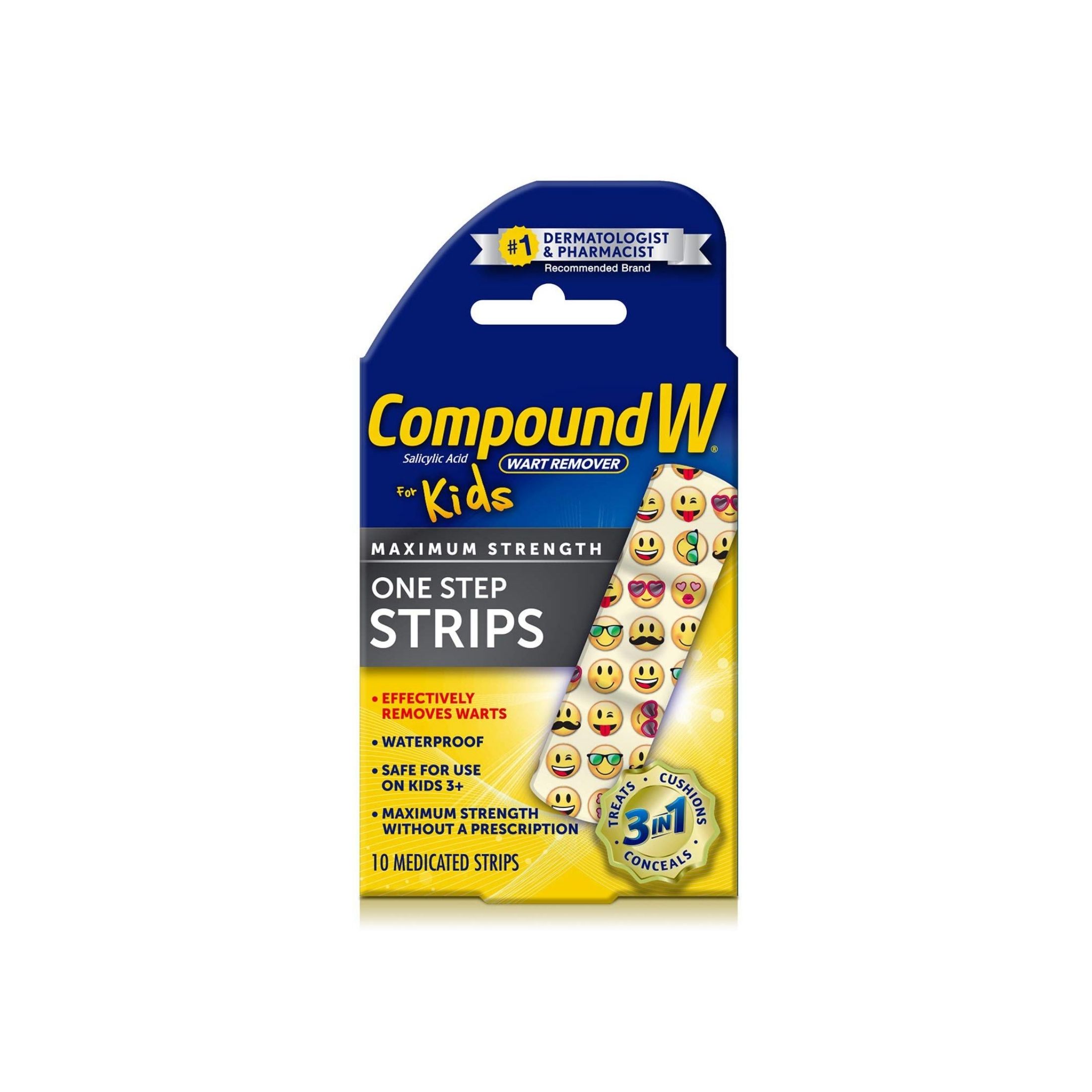 Compound W Wart Remover, One Step Strips, Maximum Strength, For Kids, Ages 3+, 10 Medicated Strips