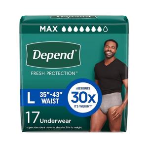 Depend FIT-FLEX Adult Incontinence Underwear For Men, Maximum Absorbency Large Grey