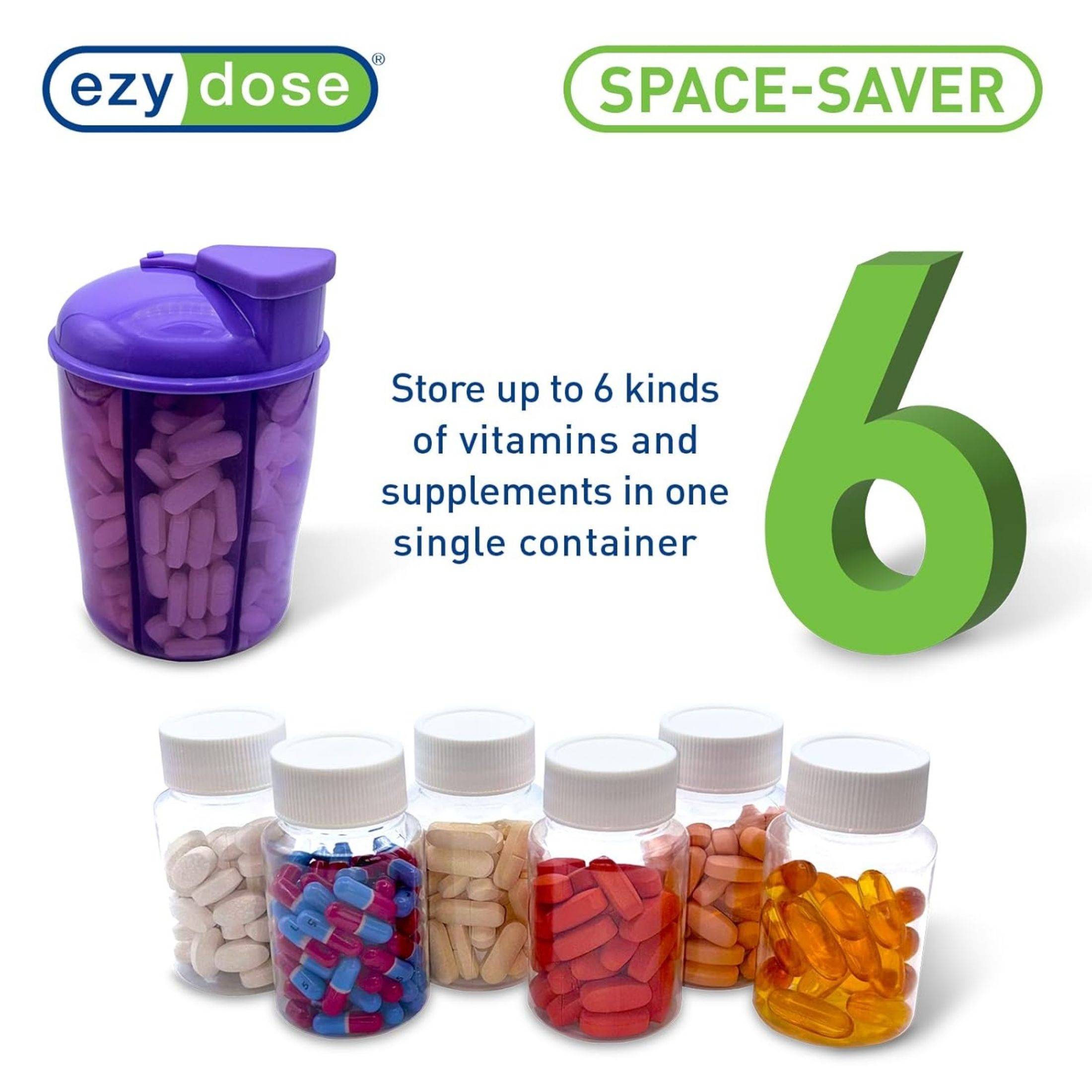 Acu-Life Ezy Dose Vitamin Organizer 6 Large Compartments For Monthly 30-Day Storage