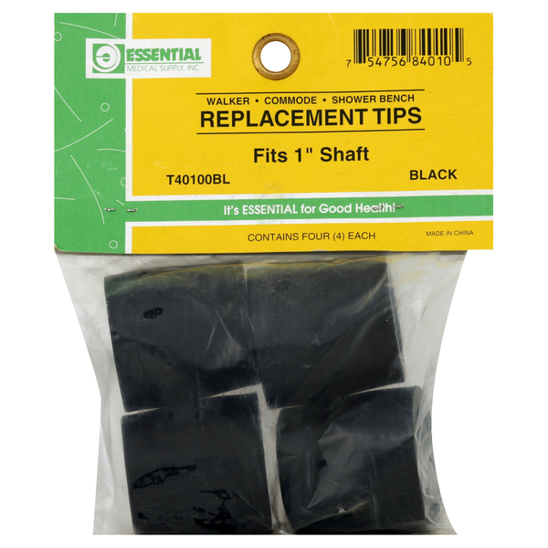 Essential Medical Supply Replacement Walker Commode Tips Black 1