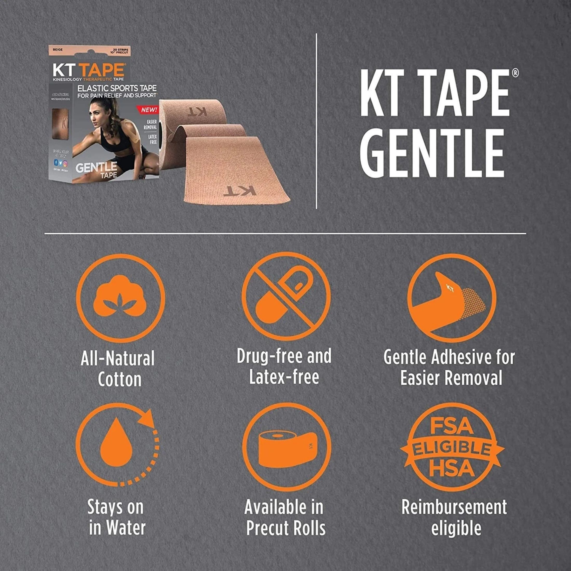 KT Tape Elastic Sports Kinesiology Therapeutic, Gentle Beige