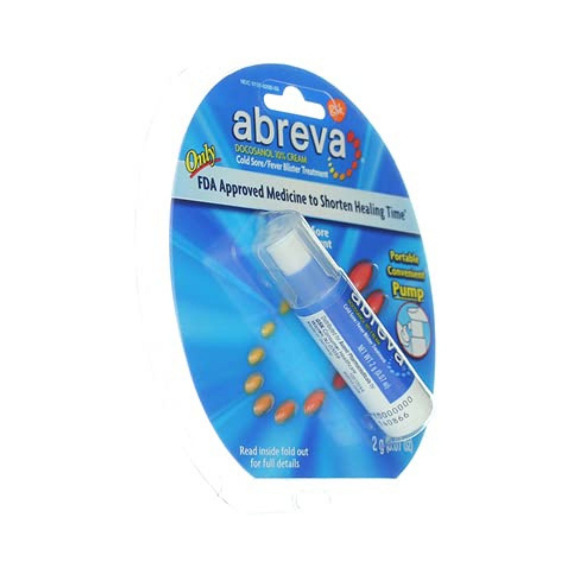 Abreva Docosanol 10% Cream Cold Sore/Fever Blister Treatment Portable Convenient Pump 2 G