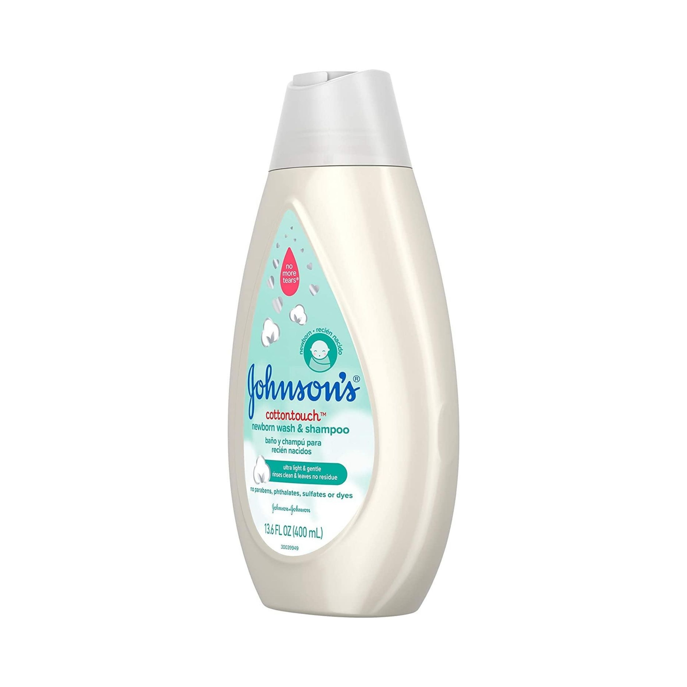 Johnson's Baby CottonTouch Newborn Body Wash & Shampoo, Gentle & Tear-Free, Made With Real Cotton, Gently Washes Away Dirt & Germs, Sulfate- & Paraben-Free For Sensitive Skin, 13.6 Fl Oz