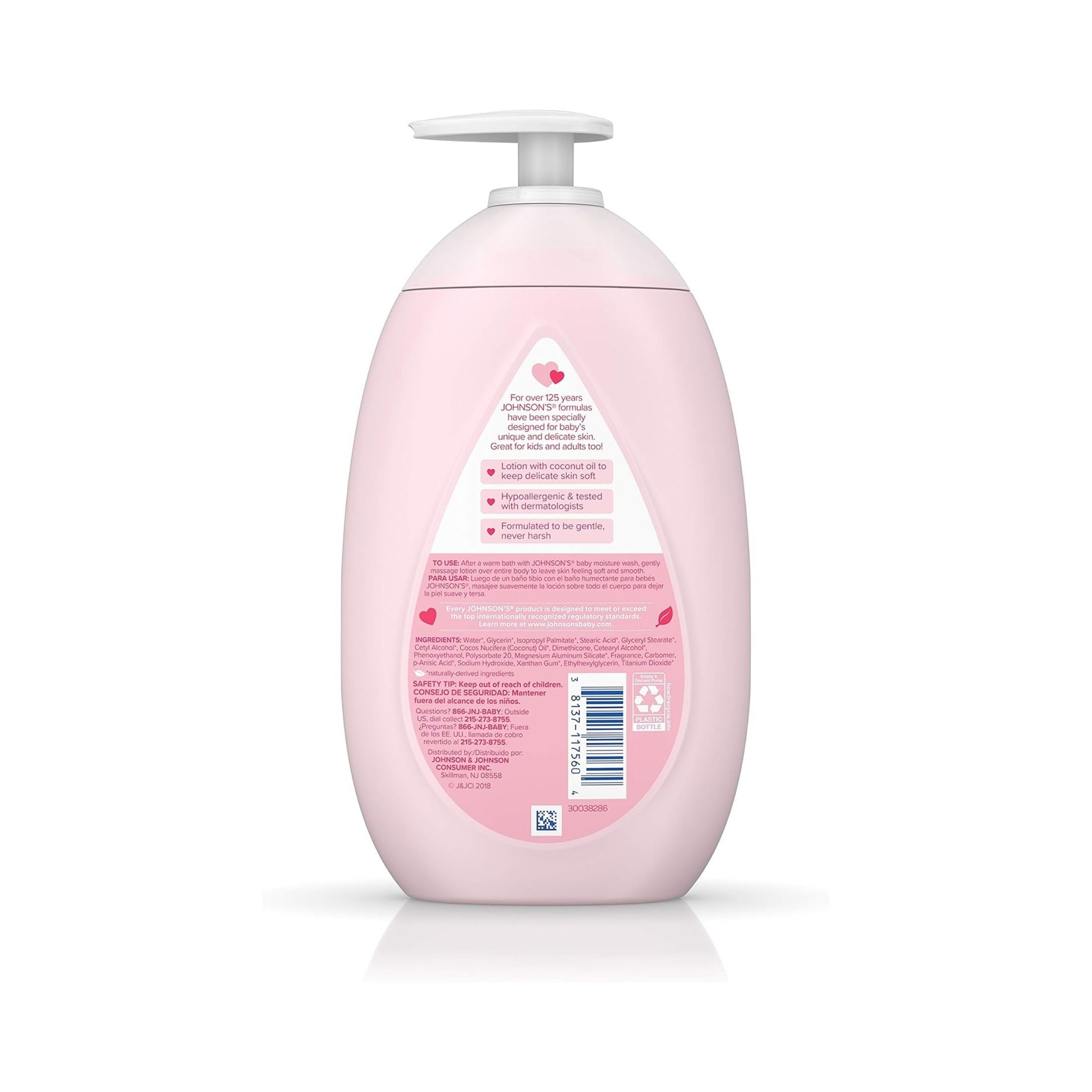 Johnson's Baby Moisturizing Pink Lotion With Coconut Oil, Gentle, Nourishing Body Lotion, Hypoallergenic, Paraben-Free, Dye-Free, Phthalate-Free, 16.9 Fl. Oz