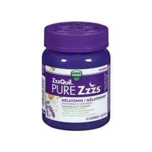 Vicks ZzzQuil PURE Zzzs Melatonin Sleep Aid Gummies, Wildberry Vanilla Flavor, Chamomile Lavender & Valerian Root, 1mg Per Gummy
