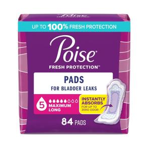 Poise Incontinence Pads, Maximum Absorbency, Regular Length, 84ct