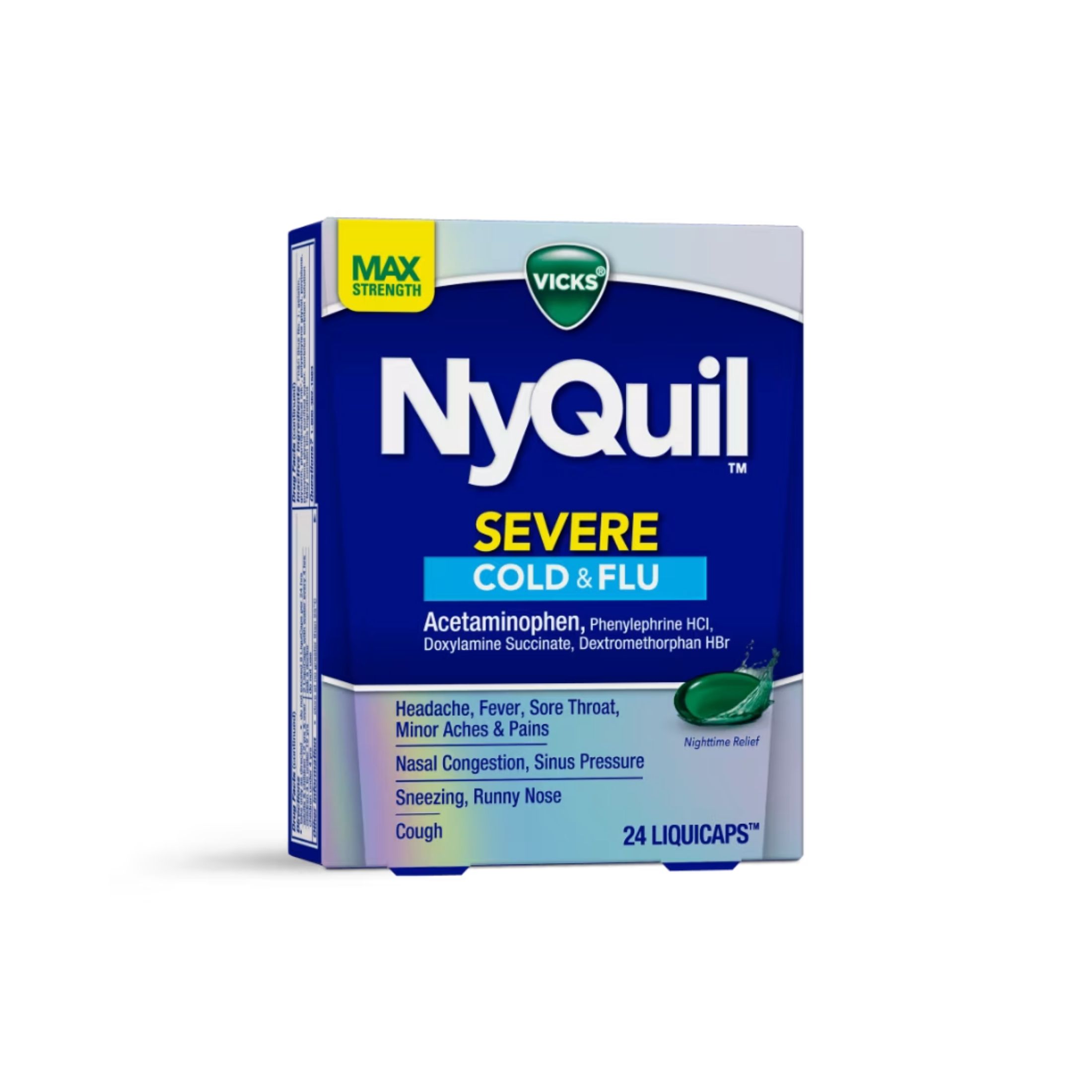 Vicks Cold & Flu, Severe, Max Strength, Nighttime Relief, Liqui Caps