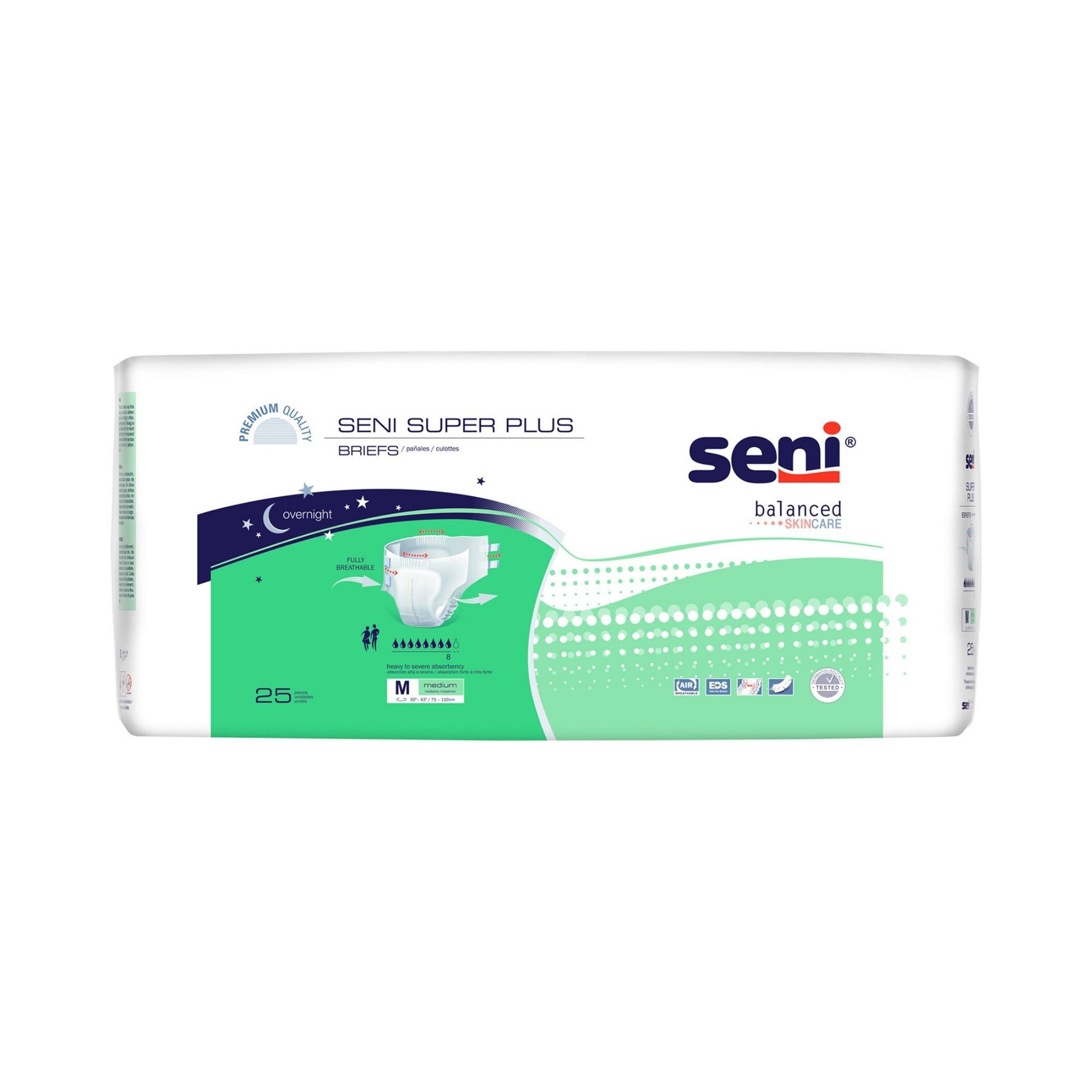 Seni Super Plus Adult Incontinence Brief M Heavy Absorbency Breathable / Overnight, S-ME25-BP1, Severe