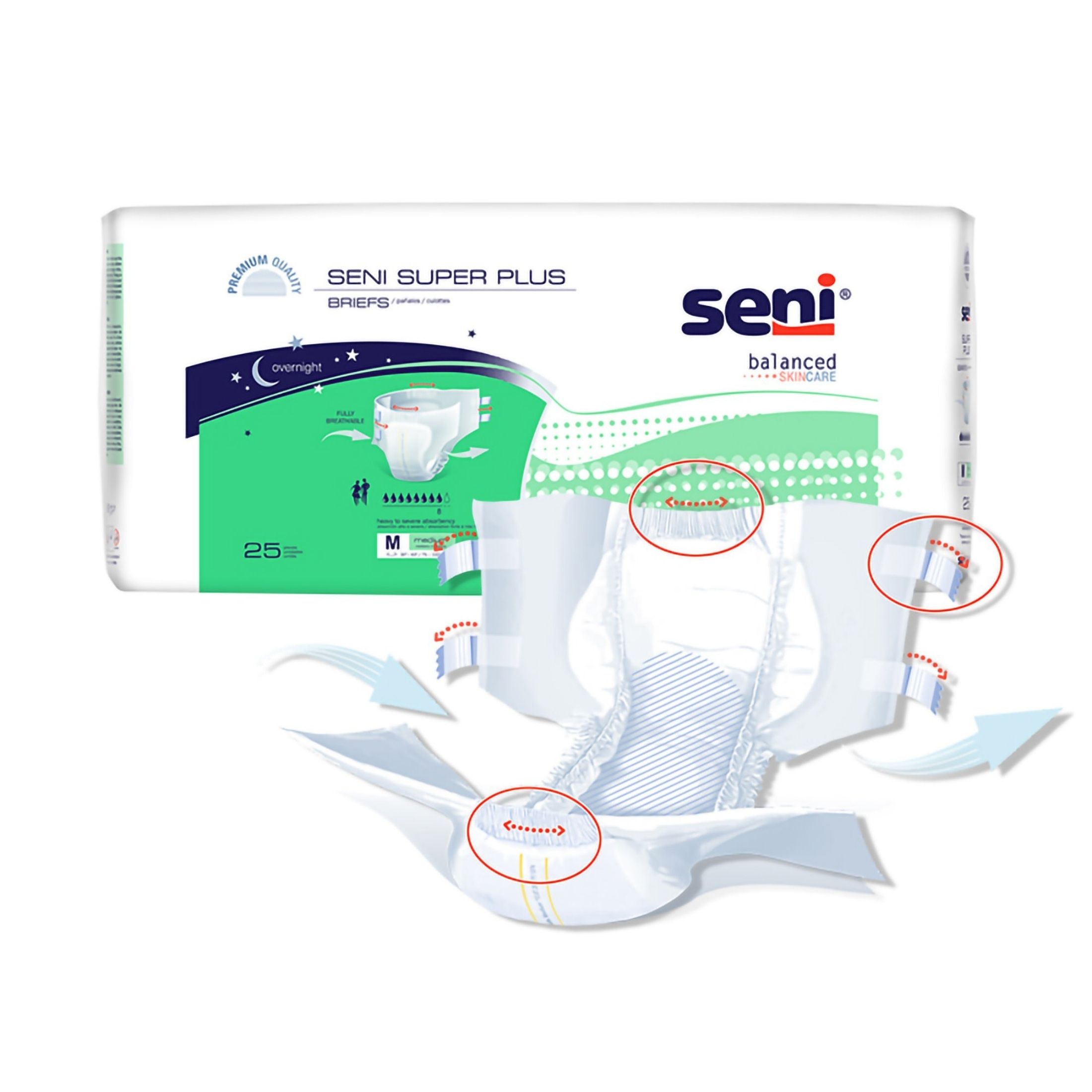 Seni Super Plus Adult Incontinence Brief Regular Heavy Absorbency Breathable / Overnight, S-RE25-BP1, Severe