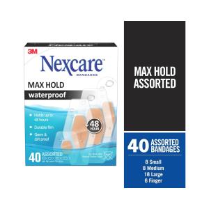 Nexcare Bandages Max Hold Waterproof Bandages, Assorted