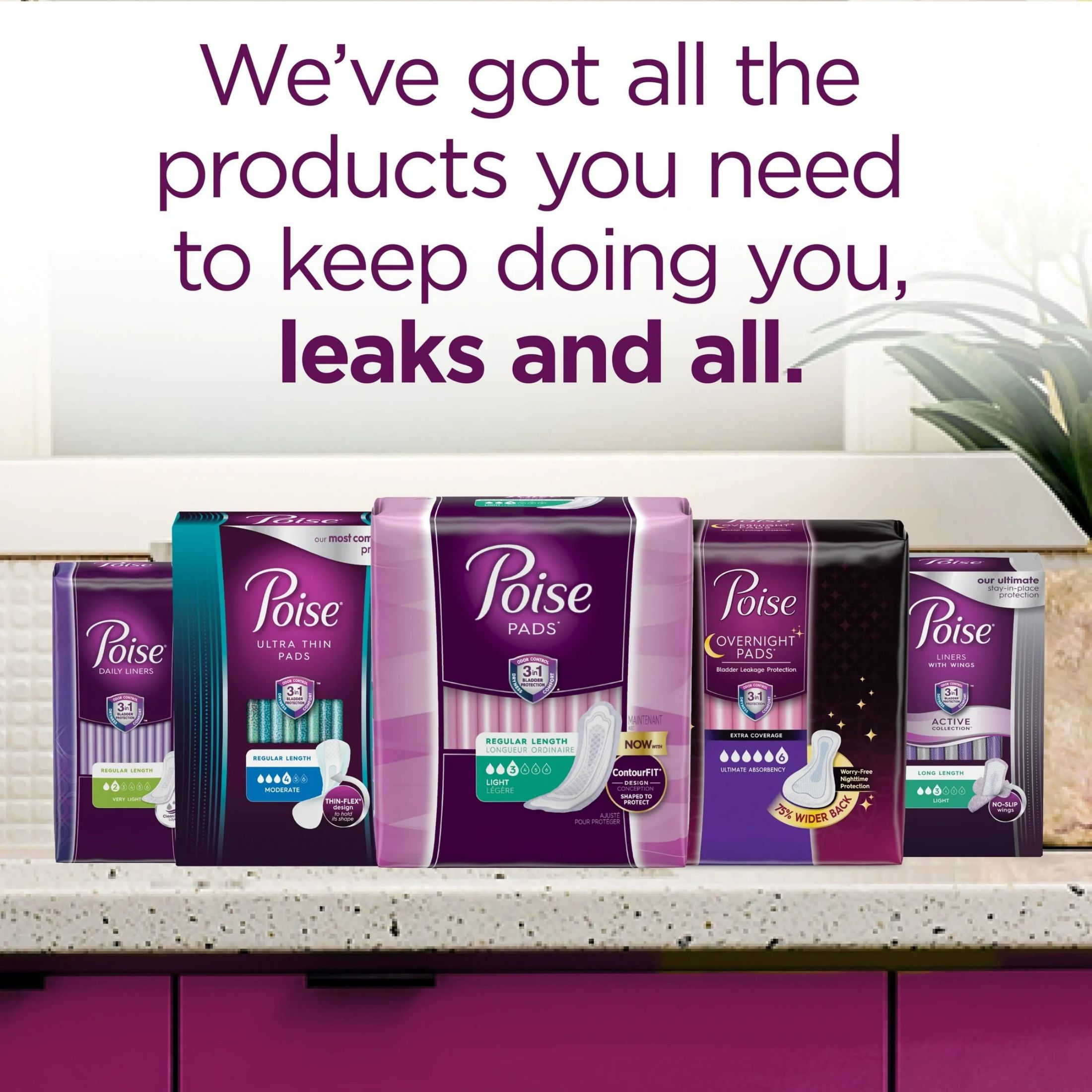 Poise Moderate Absorbency Incontinence Pads, Long, 16 Count