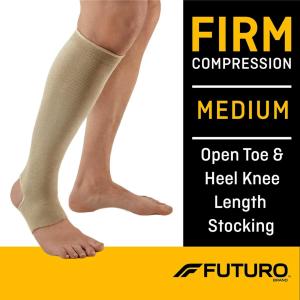 Futuro Therapeutic Open Toe Knee Length Stockings For Men & Women Large Beige Firm