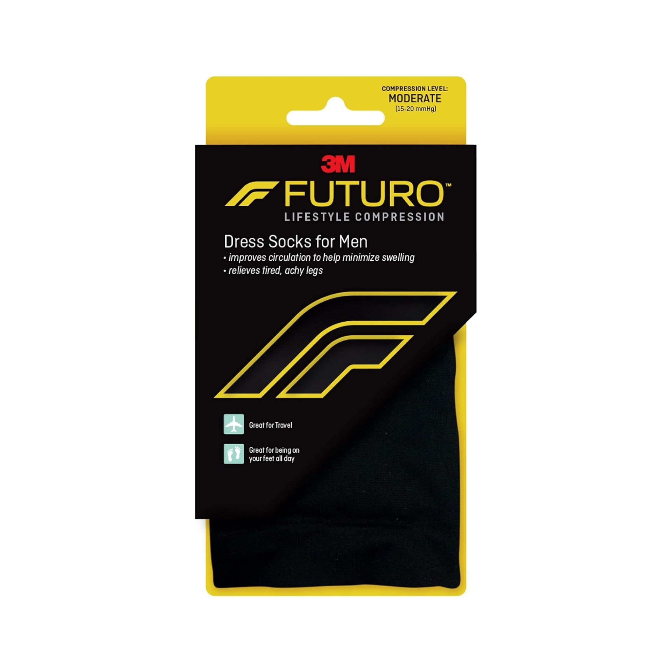 Futuro Dress Socks For Men, Moderate Compression Black, Black