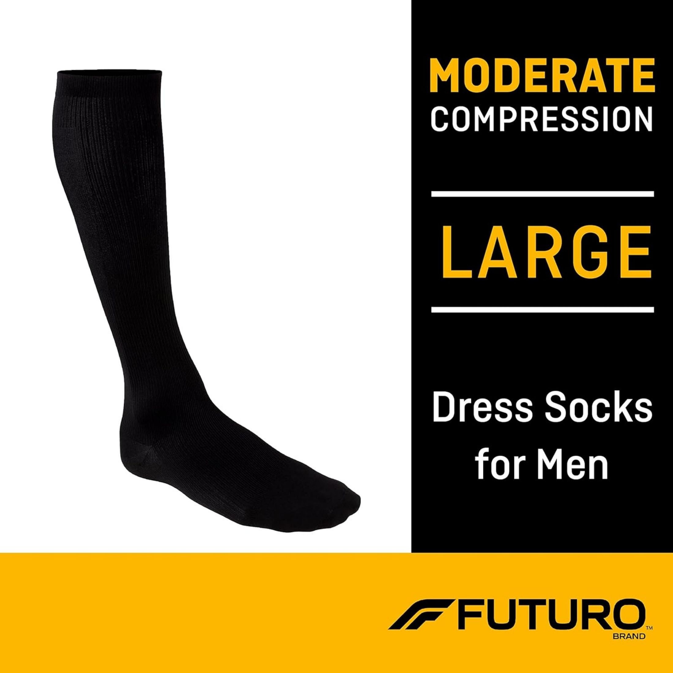 Futuro Dress Socks For Men, Moderate Compression Black, Black