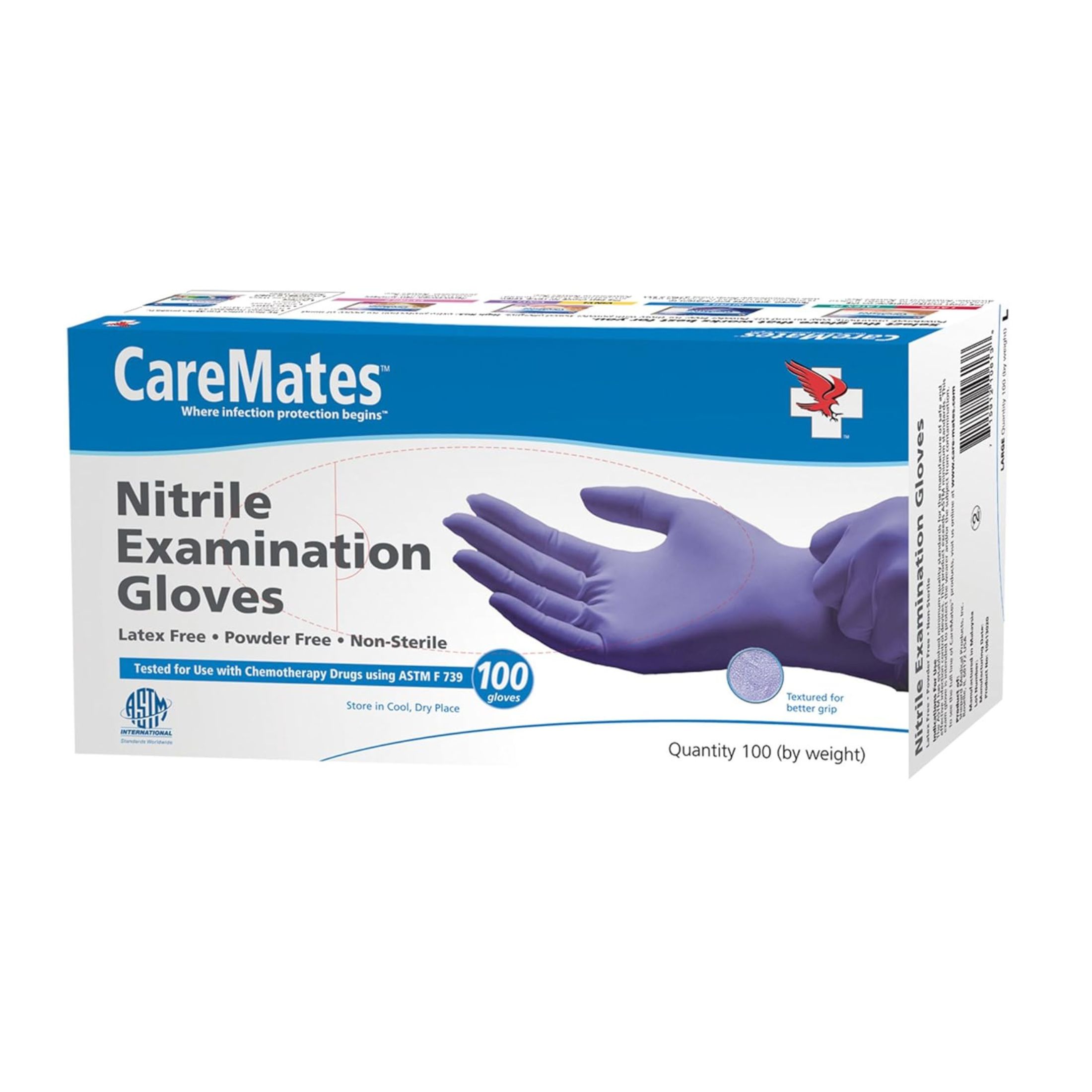 Caremates Powder Free Nitrile Examination Gloves Large