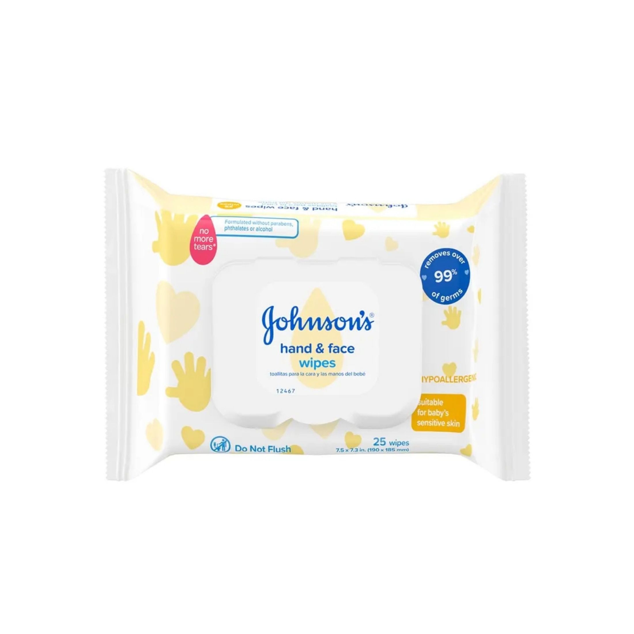 Johnson's Baby Disposable Hand & Face Cleansing Wipes To Gently Remove 99% Of Germs & Dirt From Delicate Skin, Pre-Moistened & Allergy-Tested, Paraben-, Phthalate- & Alcohol-Free